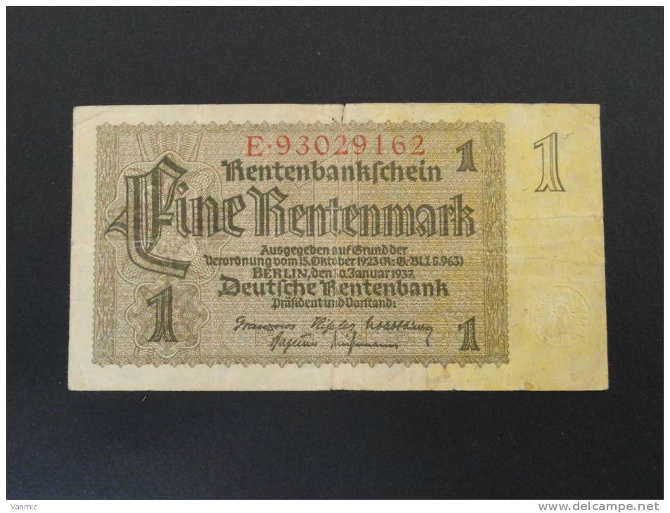 1937 - Billet 1 Rentenmark - E 93029162 - Allemagne - Germany - Deutschland - 1 Rentenmark