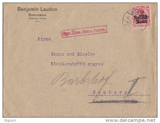 Dt. Post In Polen Brief EF Minr.3 Sosnowice 8.2.16 Zensur - Besetzungen 1914-18