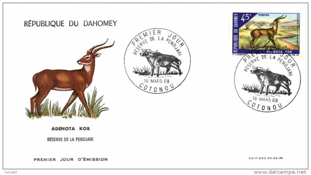 Dahomey Benin 1968 Mi. 339 FDC, Wild Animal Reserve Pendjari, Senegal Antelope Moorantelope - Benin – Dahomey (1960-...)