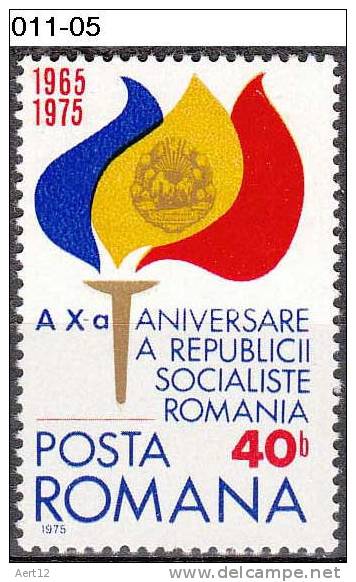 ROMANIA, 1975, Romanian Socialist Republic, 10th Anniv.; MNH (**), Sc. 2538 - Nuevos
