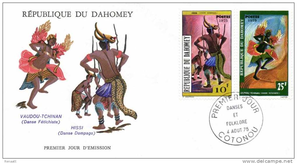 Dahomey Benin 1975 Mi. 620-623, 2 FDC, Indigenous Dance, Hissi, Voudou-Tchinan, Agbehoun, Sandoua - Bénin – Dahomey (1960-...)