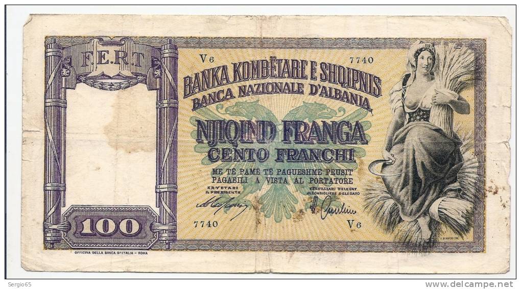 100 FRANGA - BANCA D ' ITALIA - Albania