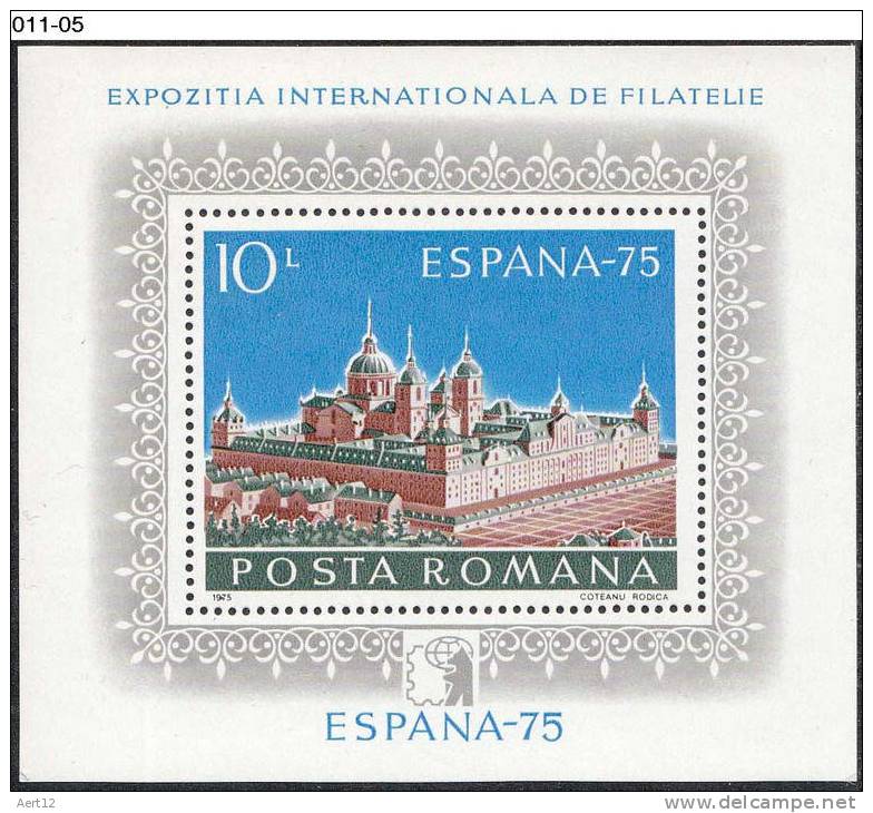 ROMANIA, 1975, Philatelic Exhibition, Madrid, Architecture, Souvenir Sheet, MNH (**), Sc/Mi 2542 / Bl-119 - Nuevos