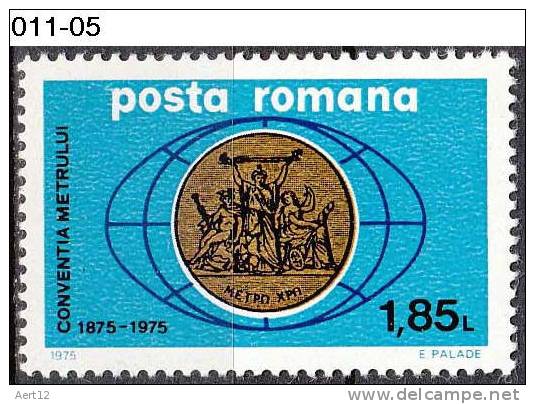 ROMANIA, 1975, Cent. Of Intl. Meter Convention, Paris, 1875; MNH (**), Sc. 2547 - Nuevos