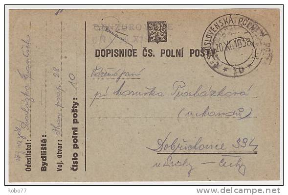 1938 Czechoslovakia Postal Card.  Feldpost, Fieldpost, War, Military. Mobilization. (Q62006) - Covers & Documents