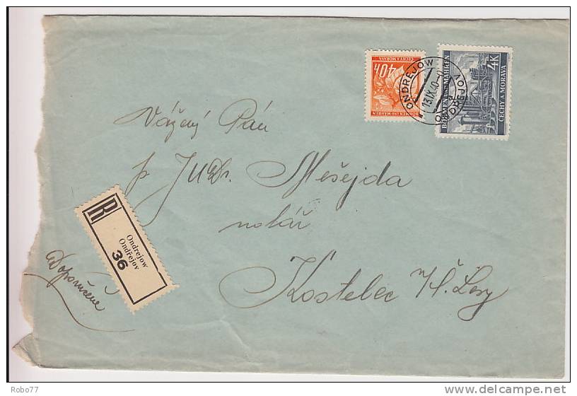 1940 Bohemia &amp; Moravia Registered Letter, Cover. Ondrejov 13.IX.40. (D03010) - Brieven En Documenten