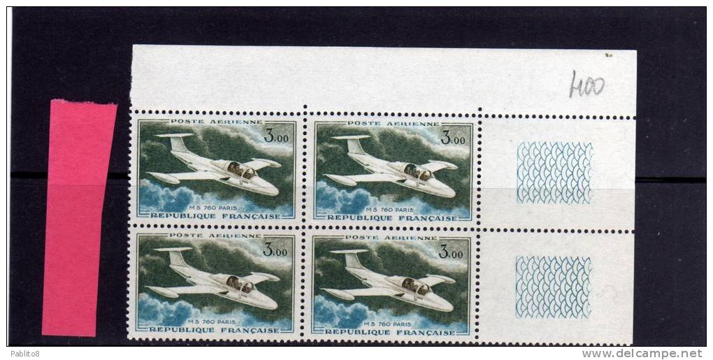 FRANCIA 1960 POSTA AEREA QUARTINA ANGOLO DI FOGLIO SPETTACOLARE MNH - FRANCE POSTE AERIENNE MS 760 PARIS - 1960-.... Postfris