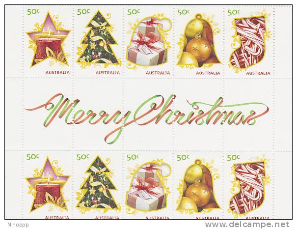 Australia  2009 Merry Christmas   Gutter Strip MNH - Feuilles, Planches  Et Multiples
