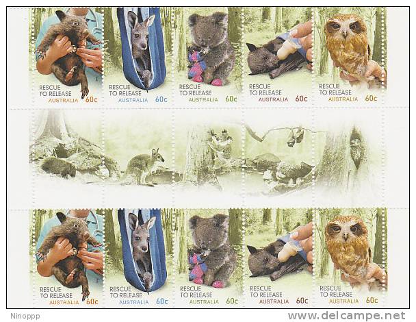 Australia  2010 Wildlife Caring  Gutter Strip MNH - Ganze Bögen & Platten