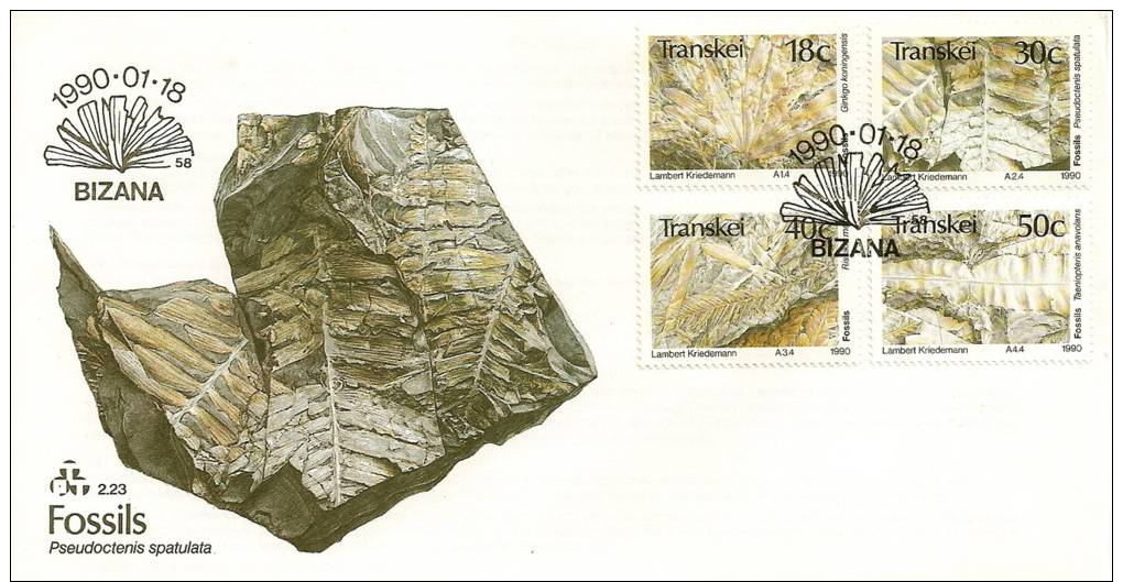 1990 Transkei FDC  Fossils Ginkgo Pseudoctenis Taeniopteris Cachet Ginkgo Koningensis Sc.231-234 - Transkei