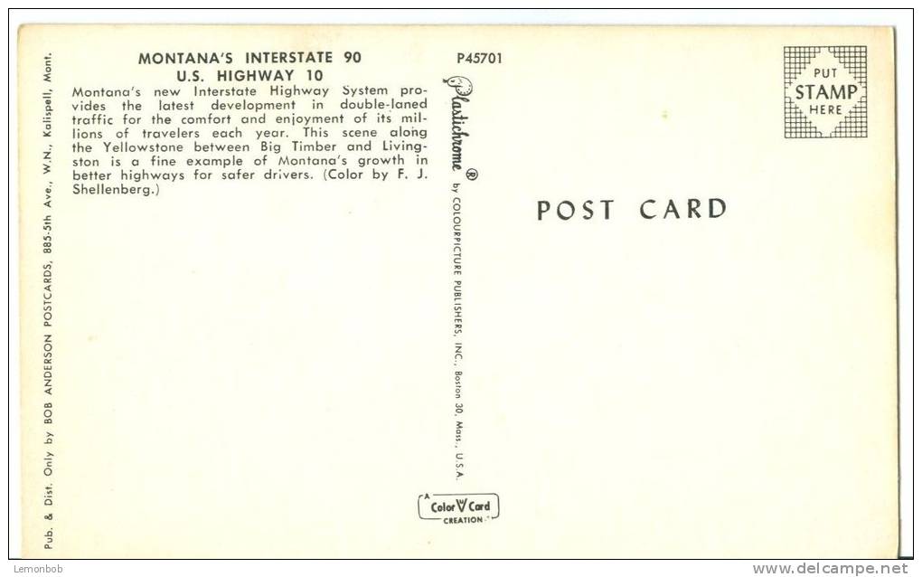 USA, Montana's Modern Highways, Montana's Interstate 90 U.S Highway 10,unused Postcard [P8175] - Autres & Non Classés