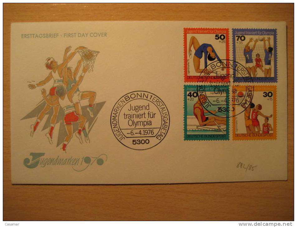 GERMANY Bonn 1976 Basket Basketball Volley Volleyball Gymnastics Rowing Canoe Olympic Games Montreal Canada FDC - Basket-ball