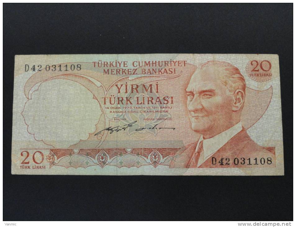 1970 - Billet 20 Lira - D 42031108 - Turquie - Turquie