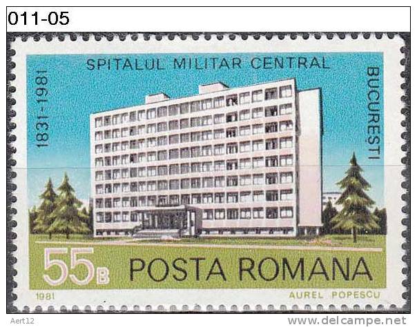 ROMANIA, 1981, Bucharest Central Military Hospital Sesquicentennial; MNH (**), Sc. 3026 - Ungebraucht