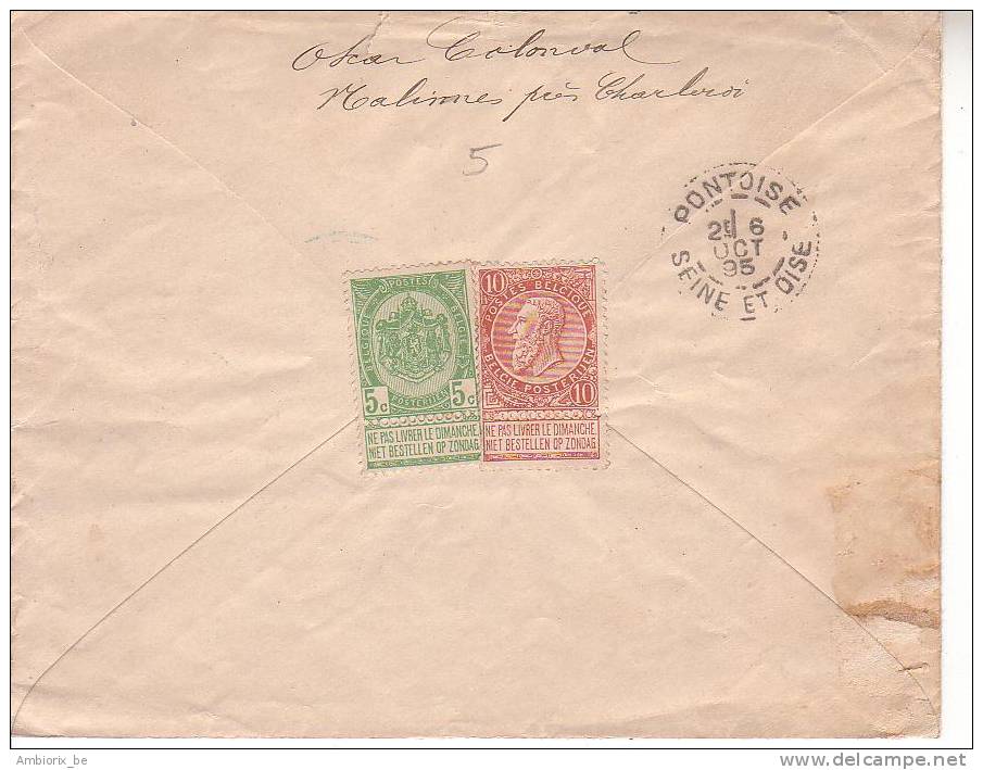 Enveloppe Nr 5 De Charleroi Vers Paris Obl 1895 - Omslagen