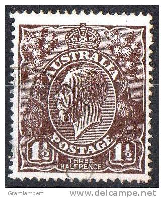 Australia 1918 King George V  1.5d Black-brown Large Multiple Wmk Used - - - Used Stamps