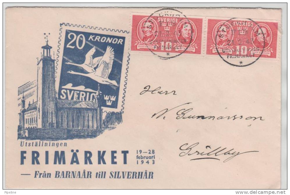 Sweden Stockholm 21-2-1943 Exhibition Cover With Cachet - Lettres & Documents
