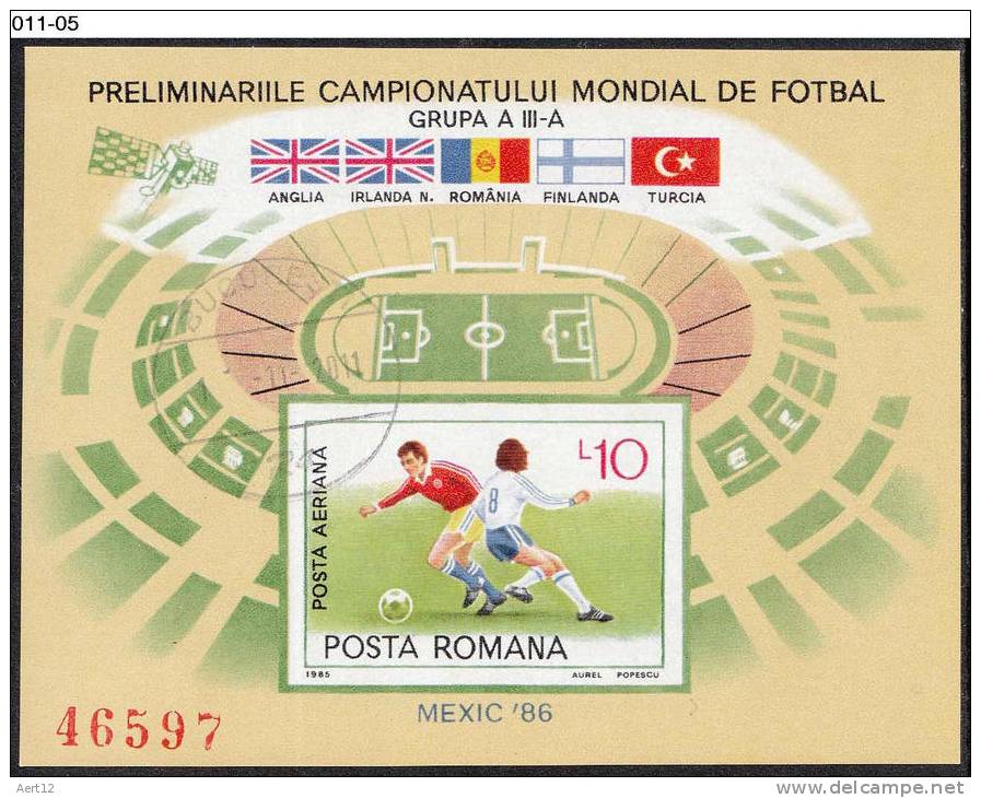 ROMANIA, 1985, 1986 World Cup Soccer Preliminaries, Mexic, Football, Souvenir Sheet, Cancelled (o), Sc. 3298a - 1986 – Mexique