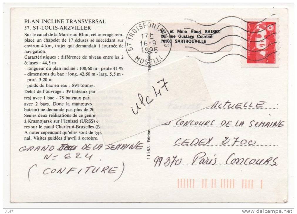 - 57 - ST-LOUIS-ARZVILLER. - PLAN INCLINE TRANSVERSAL. - Scan Verso - - Arzviller