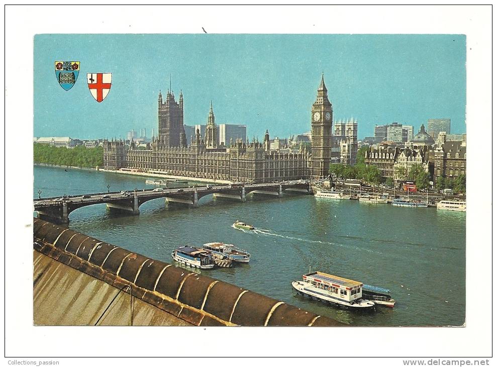 Cp, Angleterre, Londres, Houses Of Parliament Et Westlubster Bridge From County Hall, Voyagée 1980 - Houses Of Parliament