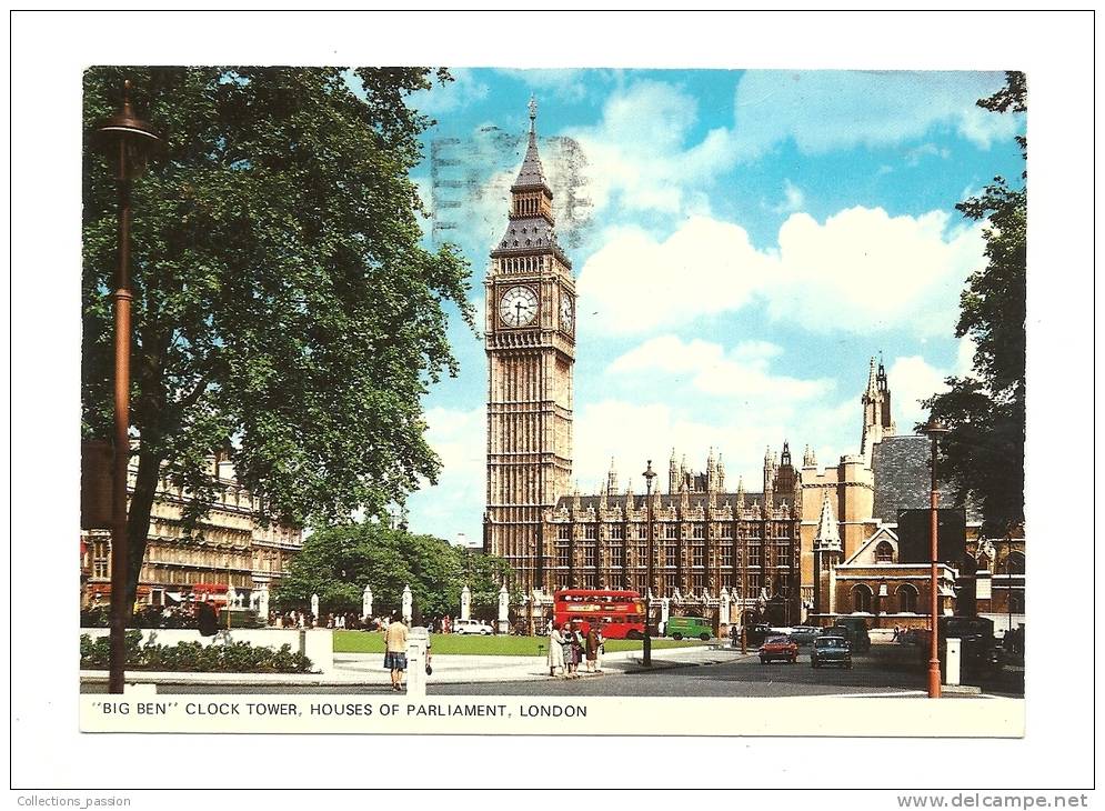 Cp, Angleterre, Londres, "Big Ben" Clock Tower,Houses Of Parliament, Voyagée 1976 - Houses Of Parliament