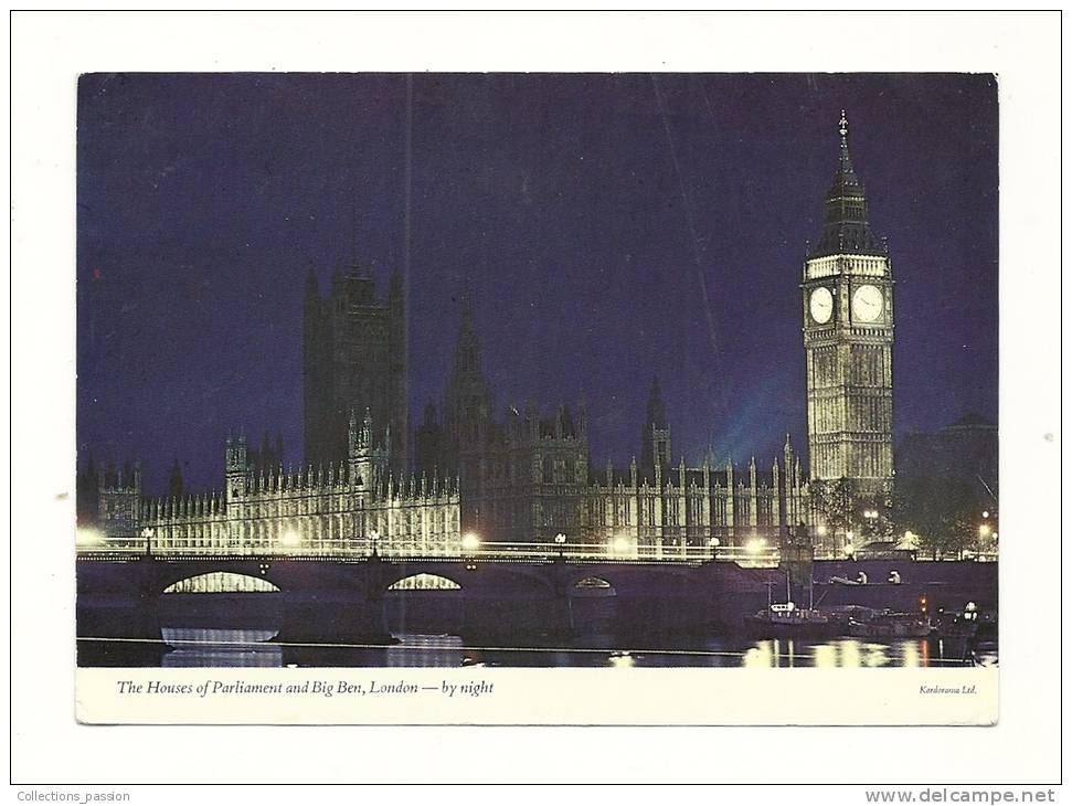 Cp, Angleterre, Londres, The Houses Of Parliament, And Big Ben, By Night, Voyagée 1977 - Houses Of Parliament