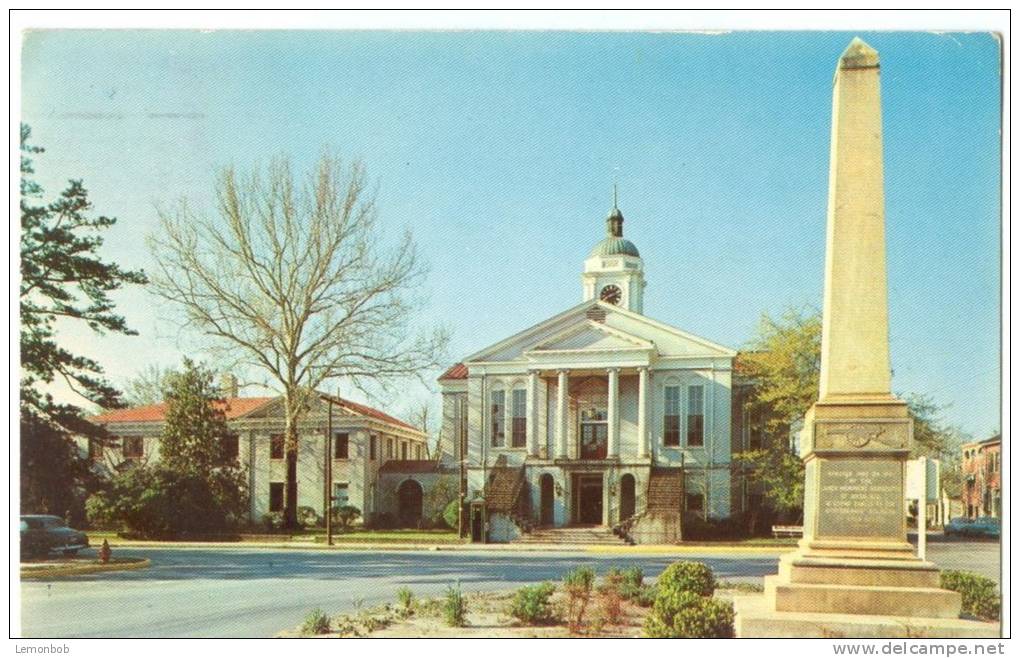 USA, Aiken, South Carolina, Country Courthouse And Confederate Monument, 1962 Used Postcard [P8200] - Aiken