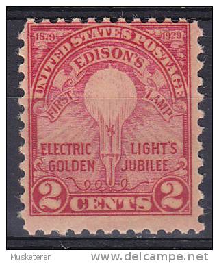 United States 1929 Mi. 317 C     2 C Erfindung Der Elektrischen Glühlampe Thomas Alva Edison MH* - Ungebraucht