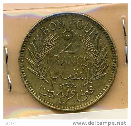 MONNAIE TUNISIE  2 Fr 1945 - Tunesië