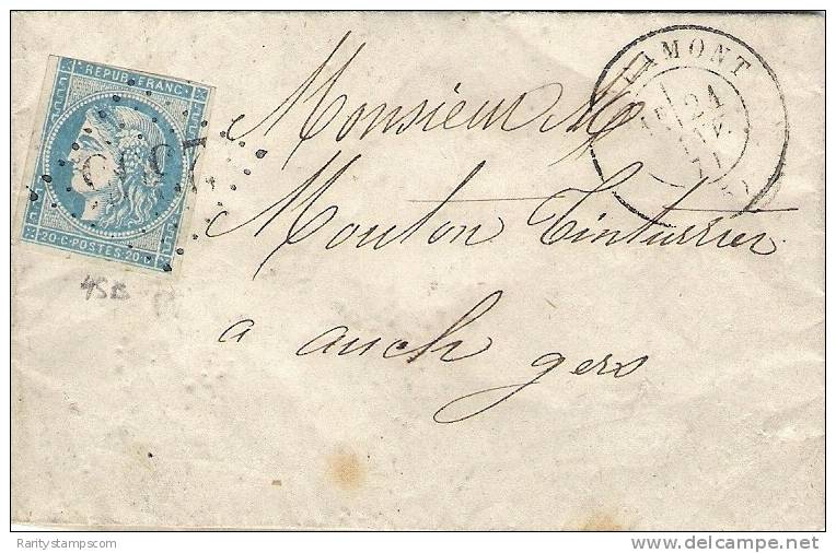 FRANCE 1870 20c Nº 45B COVER - 1870 Emission De Bordeaux