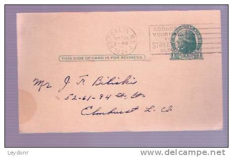 United States - Jefferson Postal Card - Postmarked Brooklyn N.Y. 1934 - 1921-40