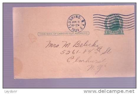 United States - Jefferson Postal Card - Postmarked Flushing N.Y. 1934 - 1921-40