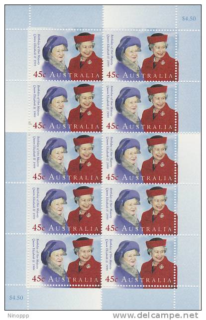 Australia 1999 Queen Elizabeth Birthday  Sheetlet MNH - Sheets, Plate Blocks &  Multiples