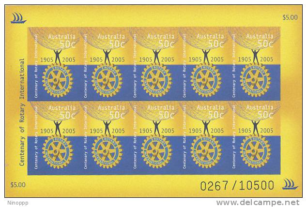 Australia 2005  Centenary Of Rotary  Imperforated  Sheetlet MNH - Feuilles, Planches  Et Multiples