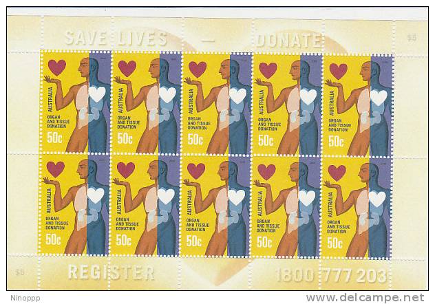 Australia 2008 Organand Tissue Donors Sheetlet MNH - Feuilles, Planches  Et Multiples