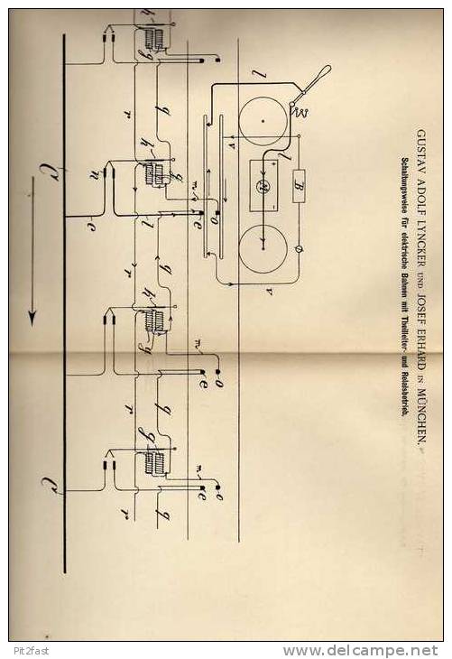 Original Patentschrift - G. Lyncker In München , Straßenbahn , O- Bus , 1899 !!! - KFZ