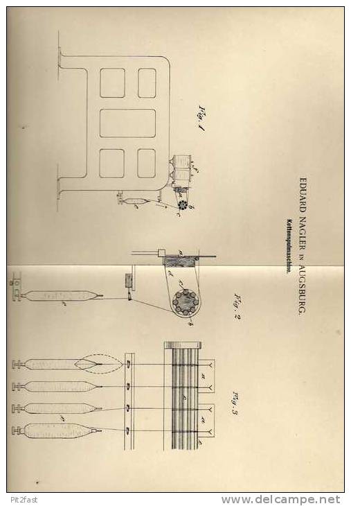 Original Patentschrift - Kettenspulmaschine , E. Nagler In Augsburg , 1900 !!! - Machines