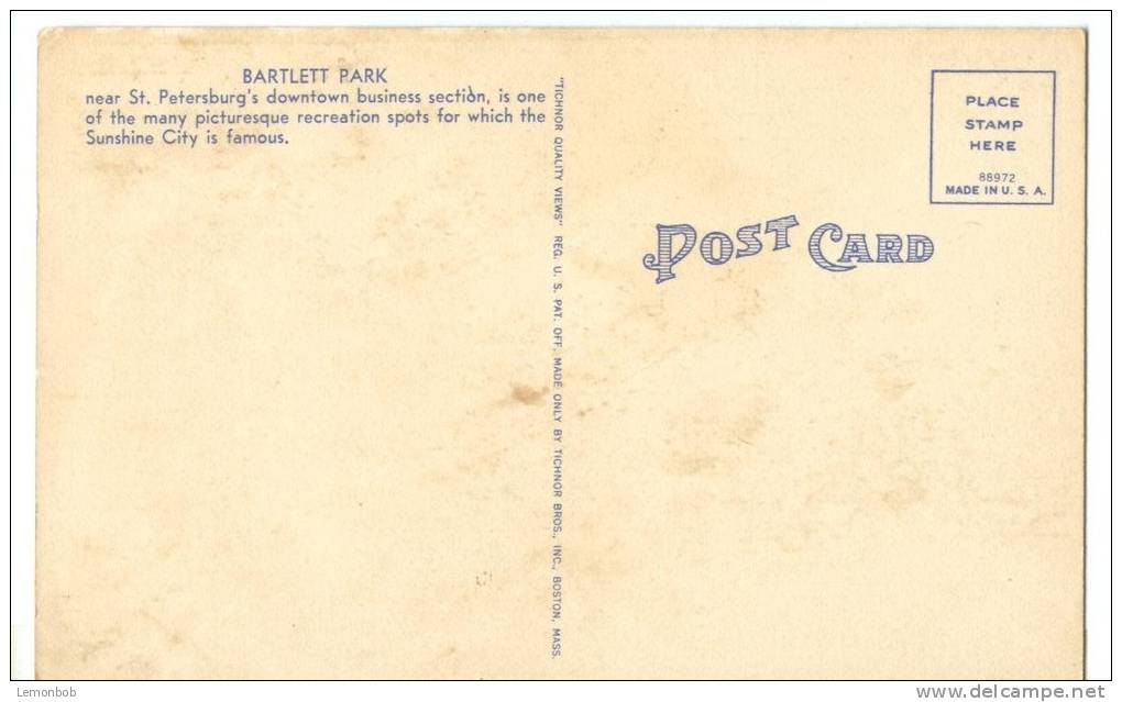 USA, Bartlett Park, St. Petersburg, Florida, Unused Linen Postcard [P8203] - St Petersburg