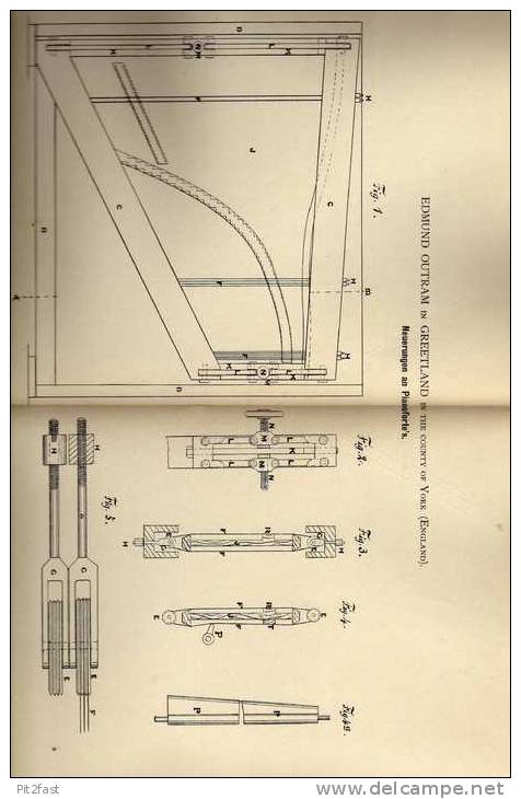 Original Patentschrift - Piano , Pianoforte , 1882 , E. Outram In Greetland , England !!! - Other & Unclassified