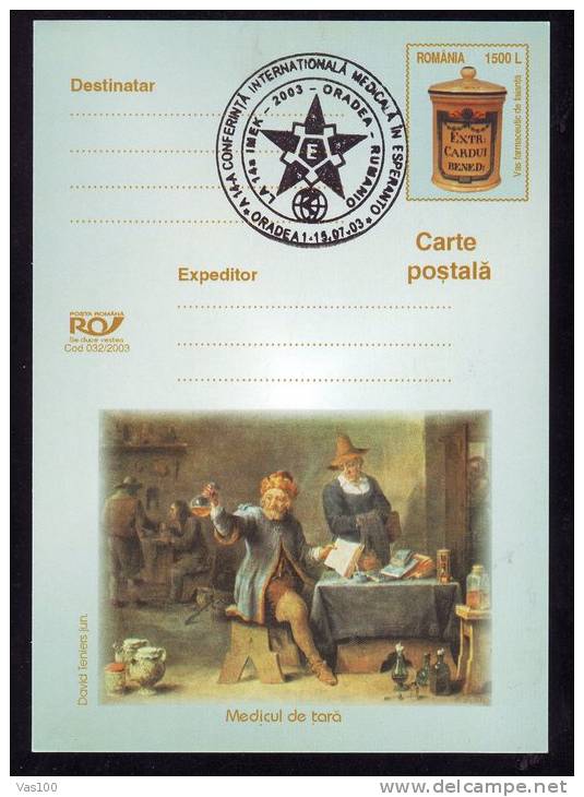 COUNTRYSIDE DOCTOR, 2003, CARD STATIONERY, ENTIER POSTAL, OBLITERATION CONCORDANTE, ROMANIA - Esperanto