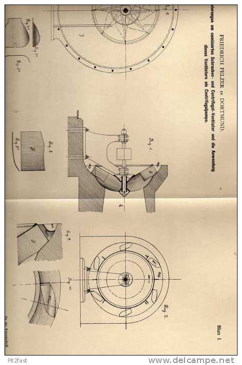 Original Patentschrift - F. Pelzer In Dortmund , 1882 , Centrifugal - Ventilator !!! - Machines