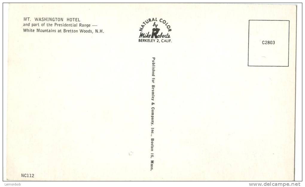 USA, Mt. Washington Hotel, White Mountains At Bretton Woods, New Hampshire, Unused Postcard [P8244] - White Mountains