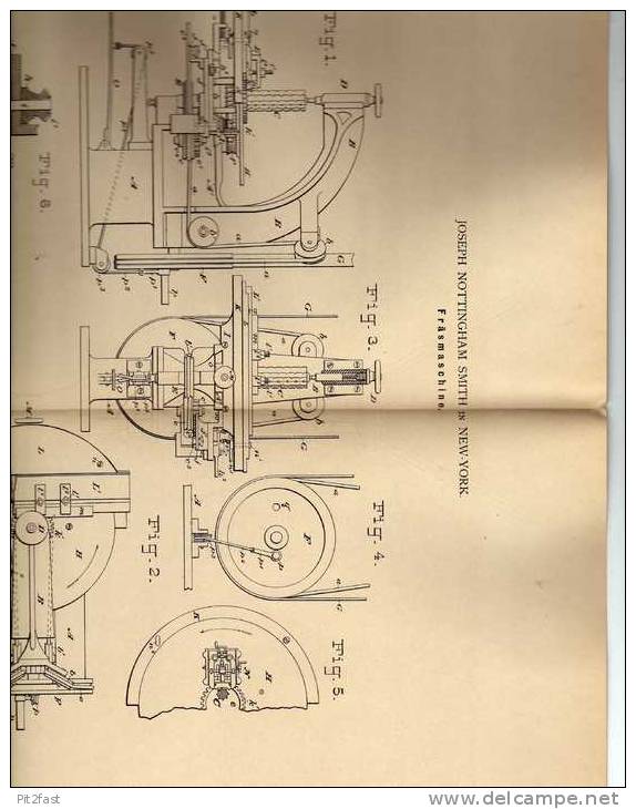 Original Patentschrift -  Fräsmaschine , 1881 , J. Nottingham In New York   !!! - Maschinen