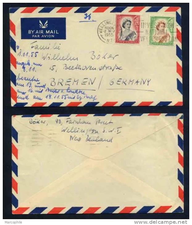 NOUVELLE ZELANDE - NEW ZEALAND / 1955 WELLINGTON LETTRE AVION POUR L ALLEMAGNE (ref 2442) - Storia Postale