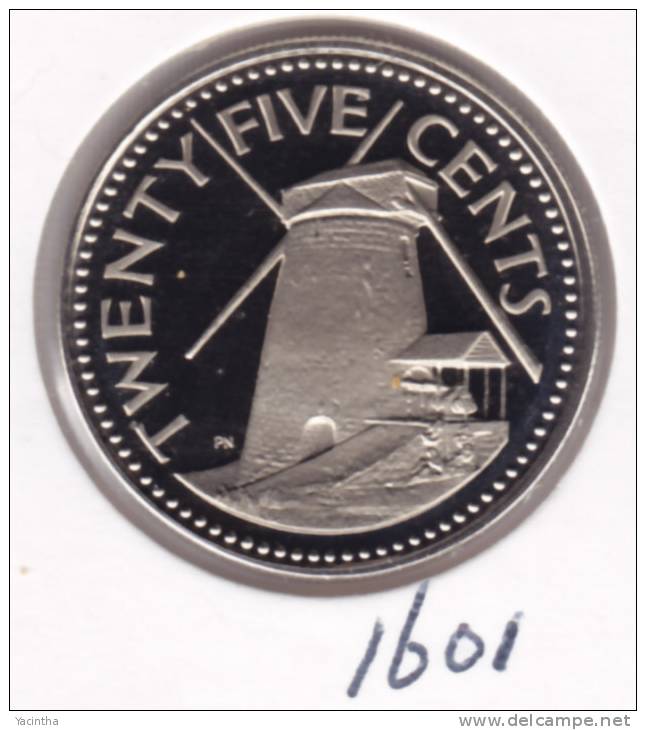 @Y@  Barbados  25 Cent  1975 Proof  (1601)   Mill - Barbados (Barbuda)