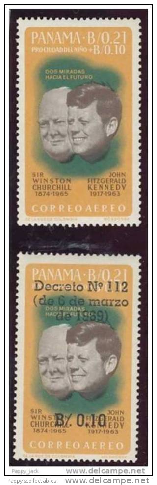 PANAMA Kennedy CHURCHILL 2 Perf  Single With & Without Overprint  MNH - Kennedy (John F.)