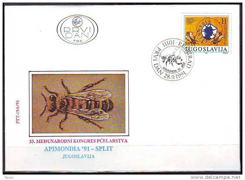 YUGOSLAVIA - JUGOSLAVIJA - FDC - CONGRESS OF BEEKEEPING - APIMONDIA - HONEYBEES  - 1991 - Abeilles