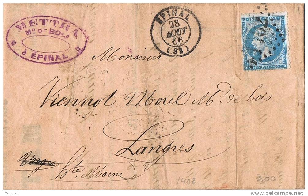 Carta Entera EPINAL 1866. Rombo Puntos 1402. - 1862 Napoléon III.