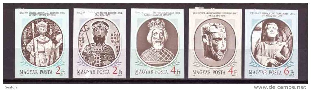 HUNGARY 1986 Hungarian Kings IMPERFORATED  Yvert Cat. N° 3076/80  MNH ** Defects On The Gum And On The Front - Used Stamps