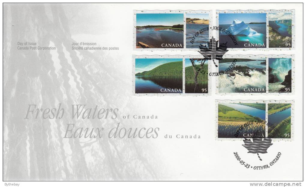 Canada FDC Scott #1855a-#1855e 95c Fresh Waters - Iceberg, Grande Riviere, Saint John River, DeSable River, Lake O'Law - 1991-2000